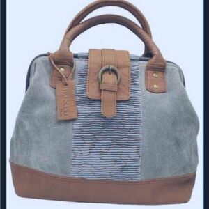 Two-Tone Leather and Suede Handbag
